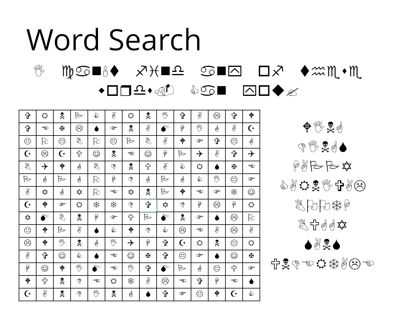 A word search in the wingdings emoji font.