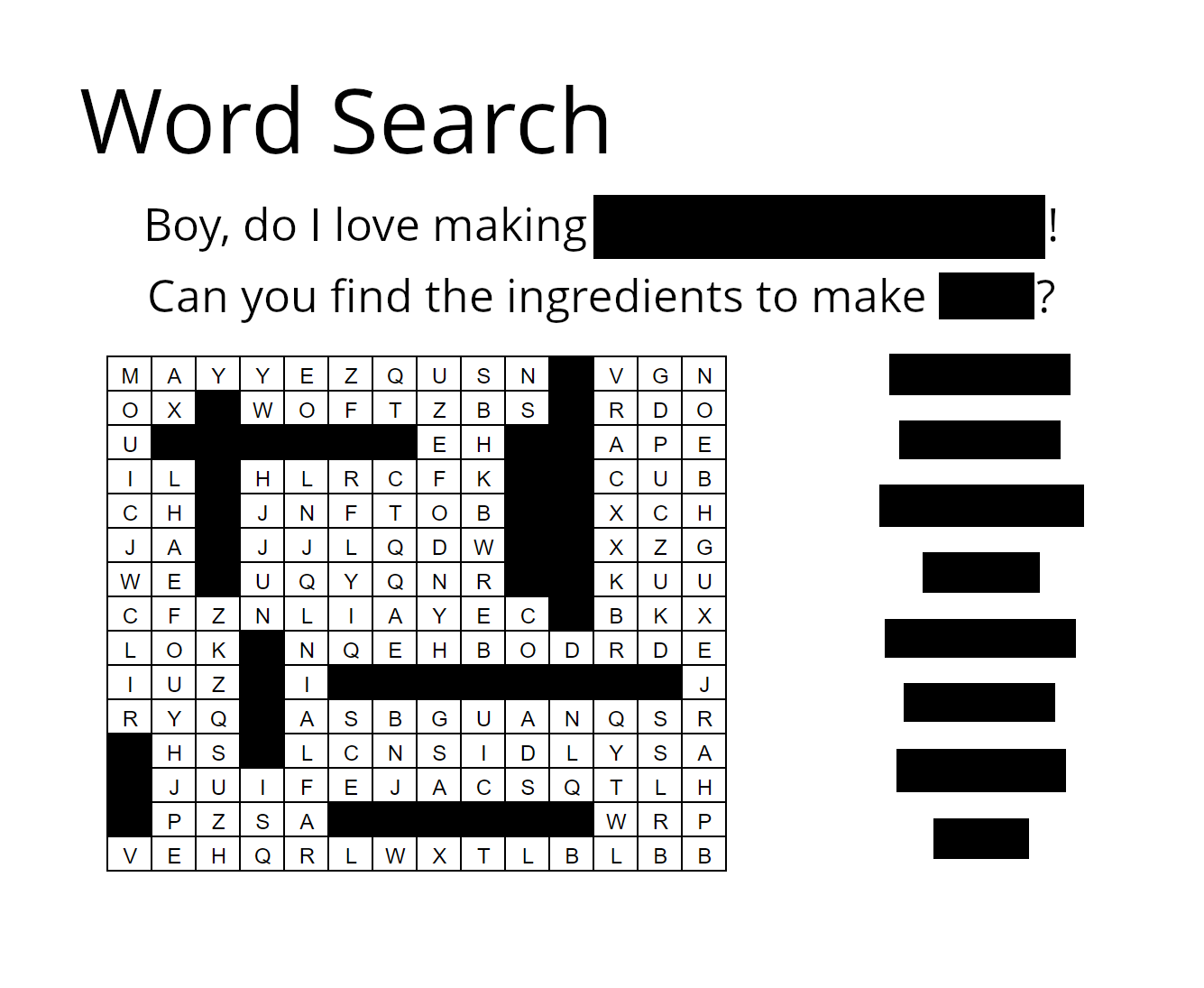 A word search, but the words are all censored.