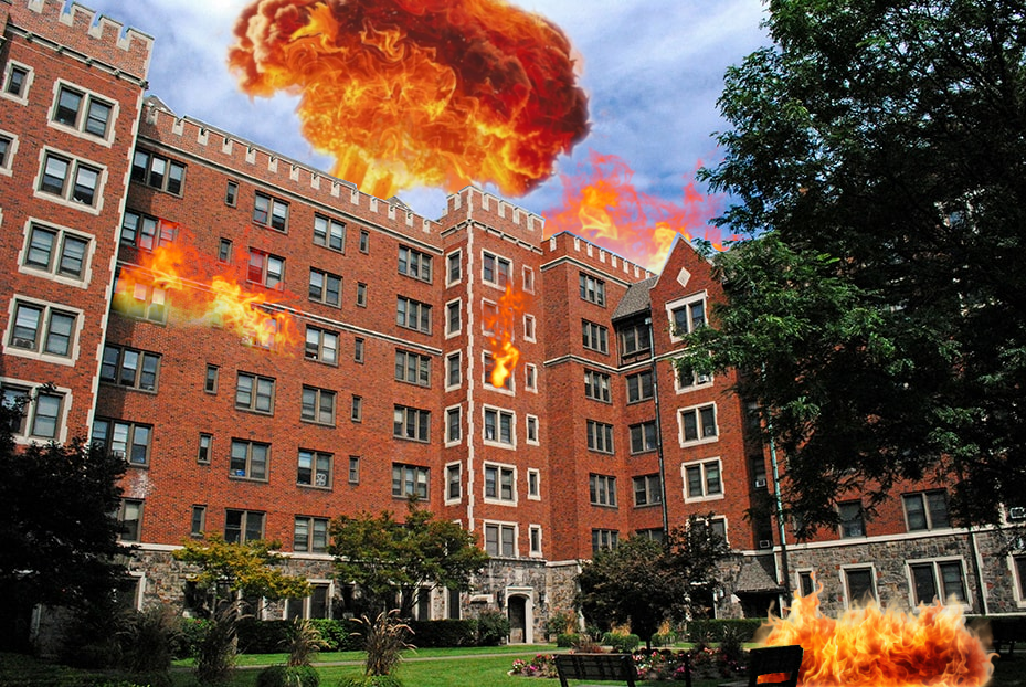 Morewood Gardens on fire.