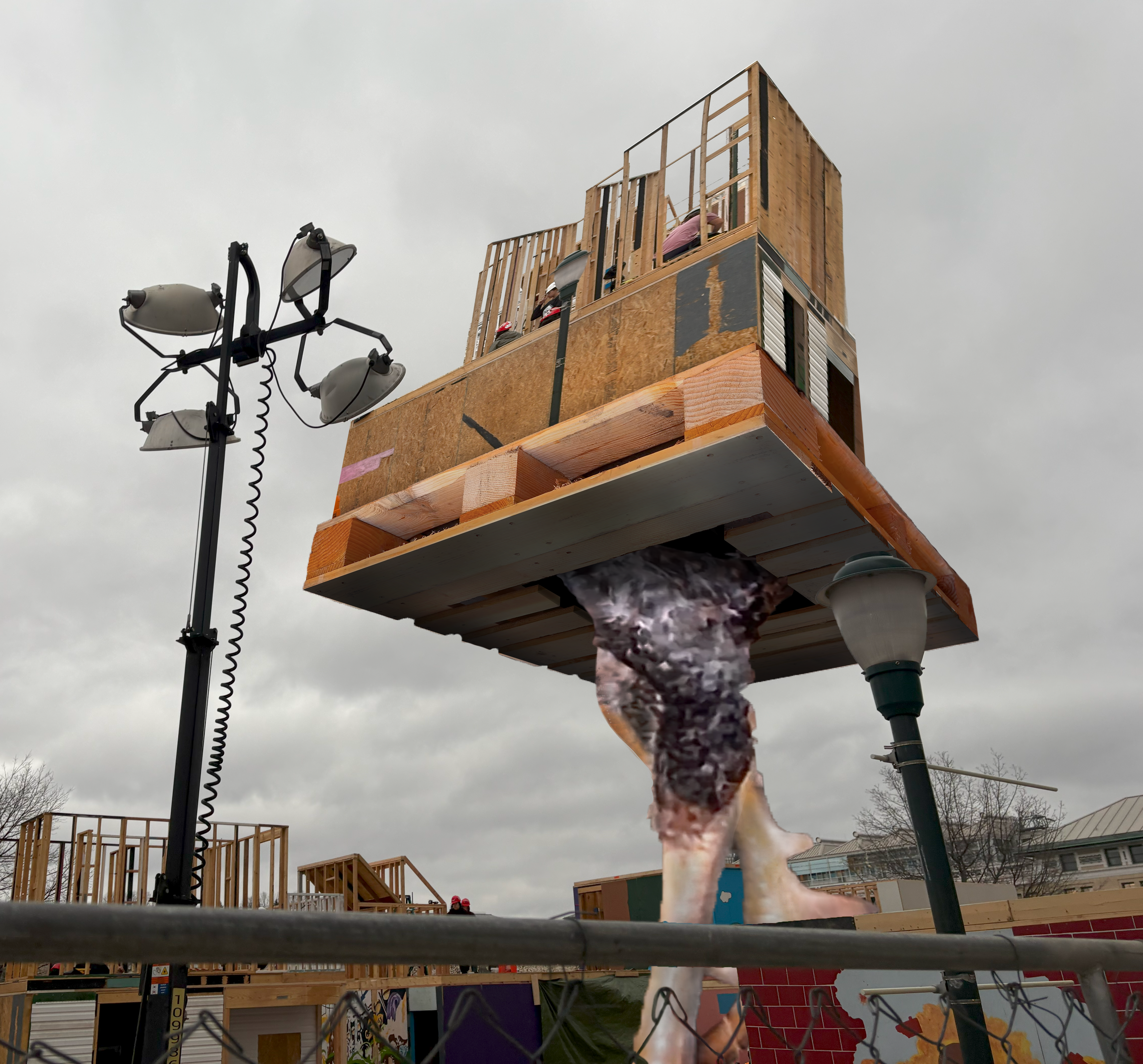 A booth which is standing on large chicken legs.