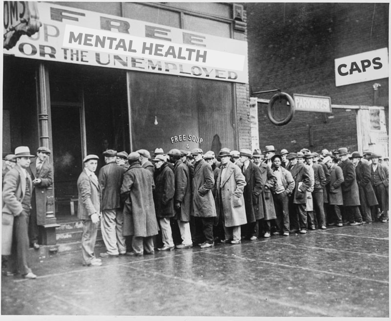 A great-depression-era bread line, but for mental health.